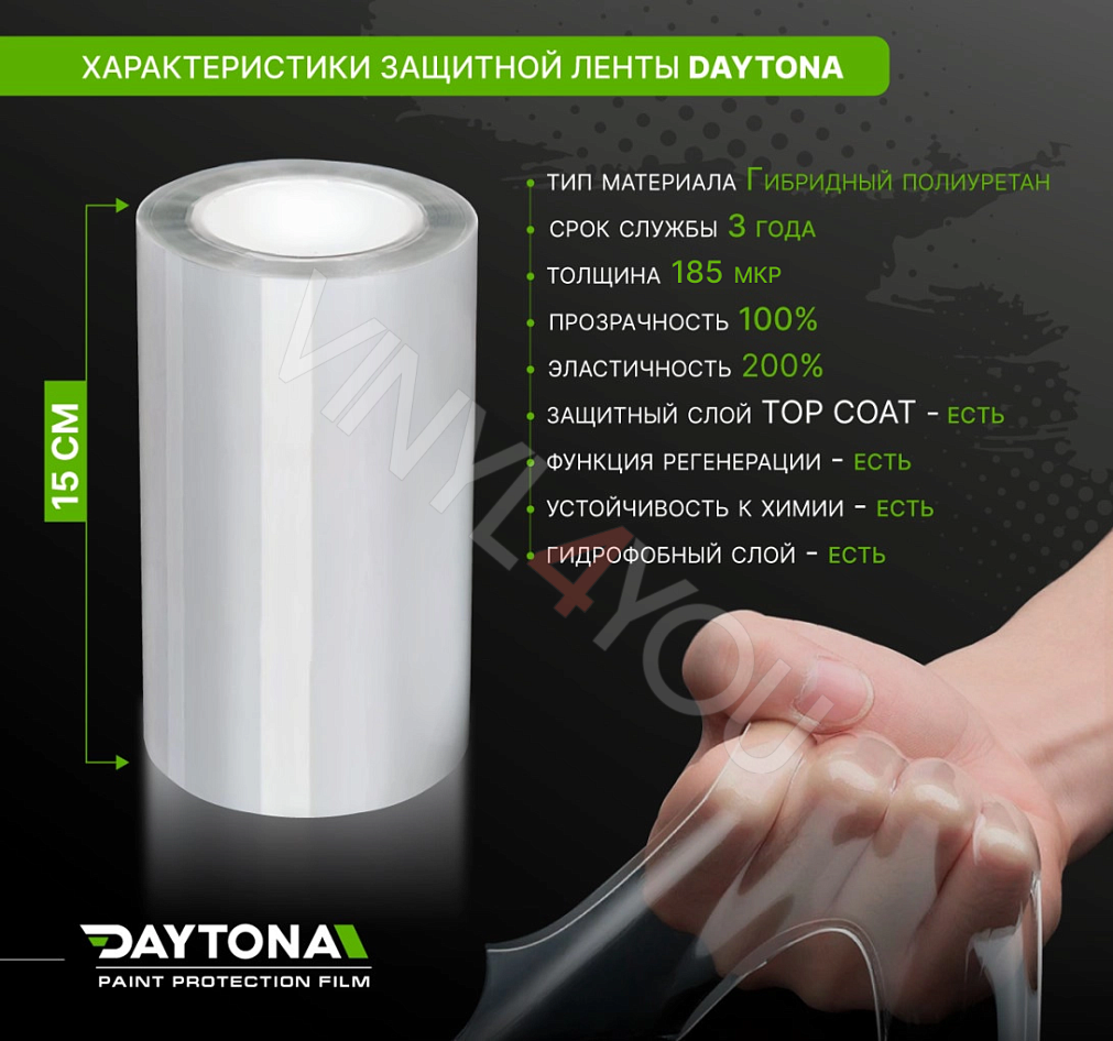 Защитная лента гибридный полиуретан DAYTONA PPF H300 ширина 15см (длина 5 м)